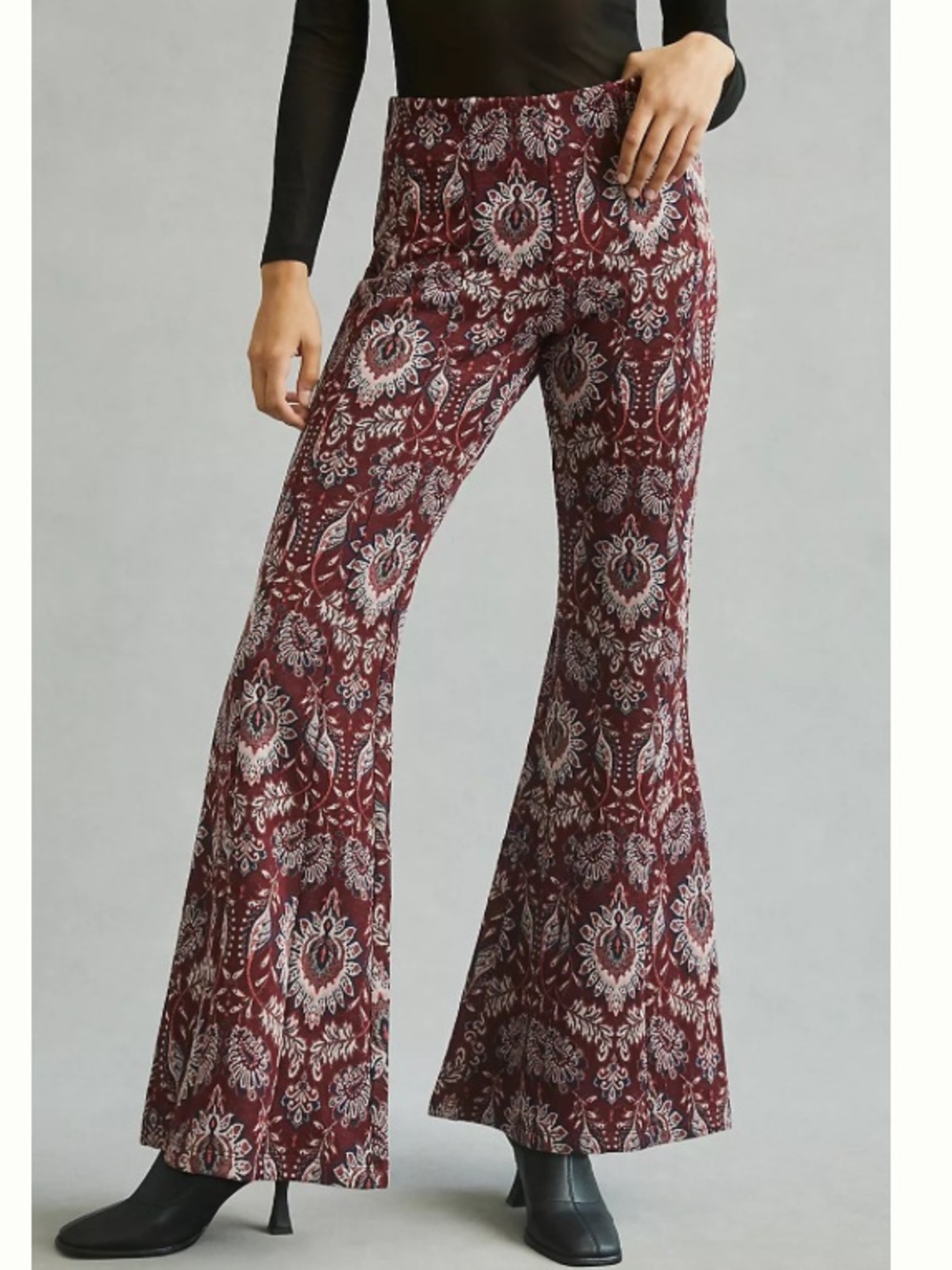 Anthropologie Damask Jacquard Flare Pants